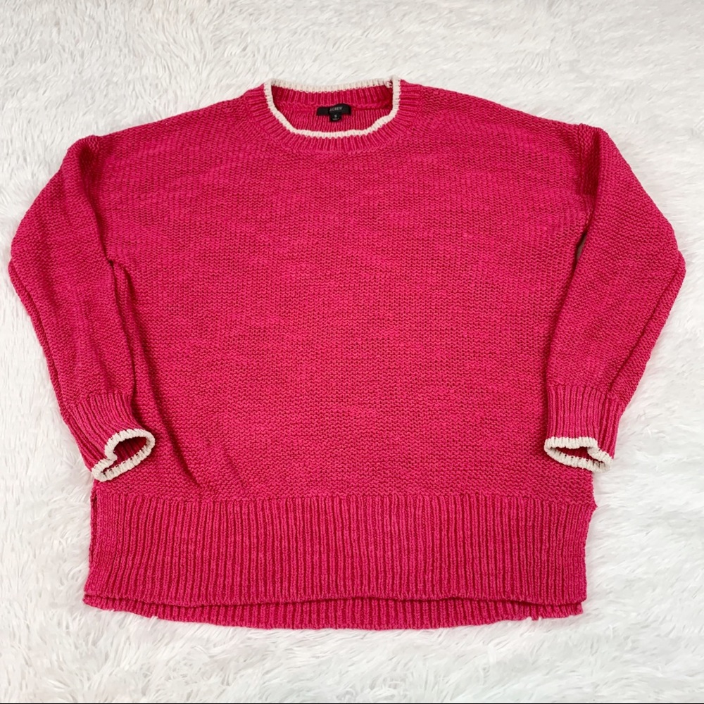 J Crew tipped Beach pullover sweater crew neck long sleeve open knit sides‎ slit